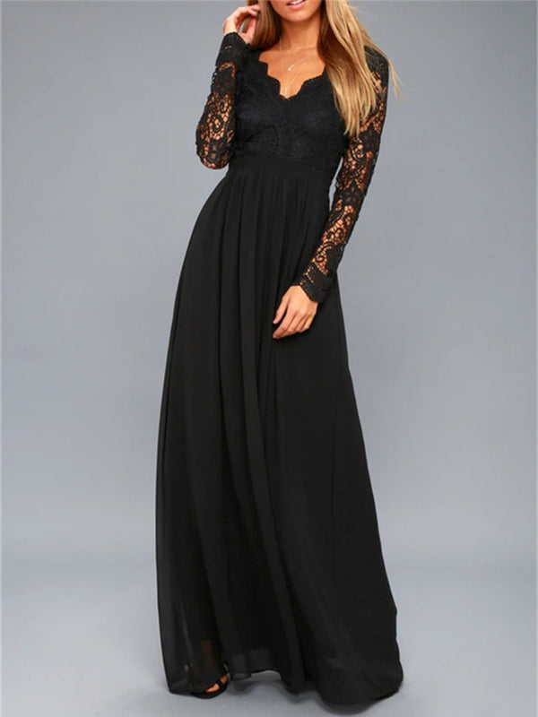 Fashion Sava | Lace Maxi Dress | Elegant Backless Design - Black