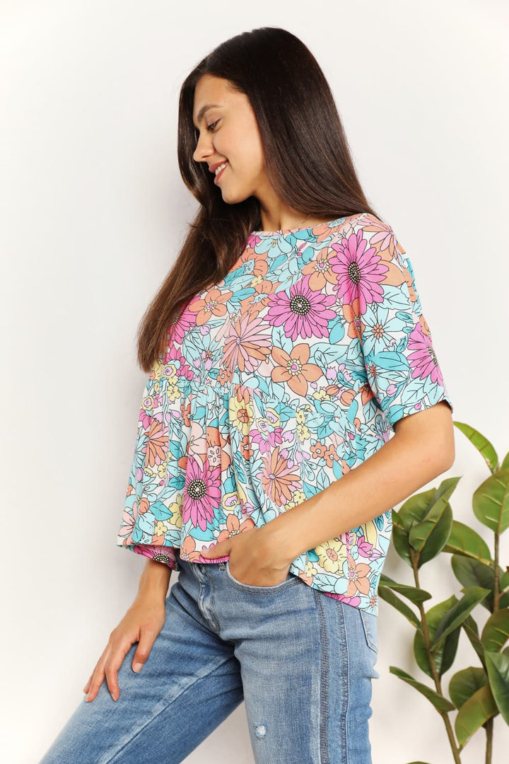Fashion Sava | Babydoll Top | Floral Round Neck Design