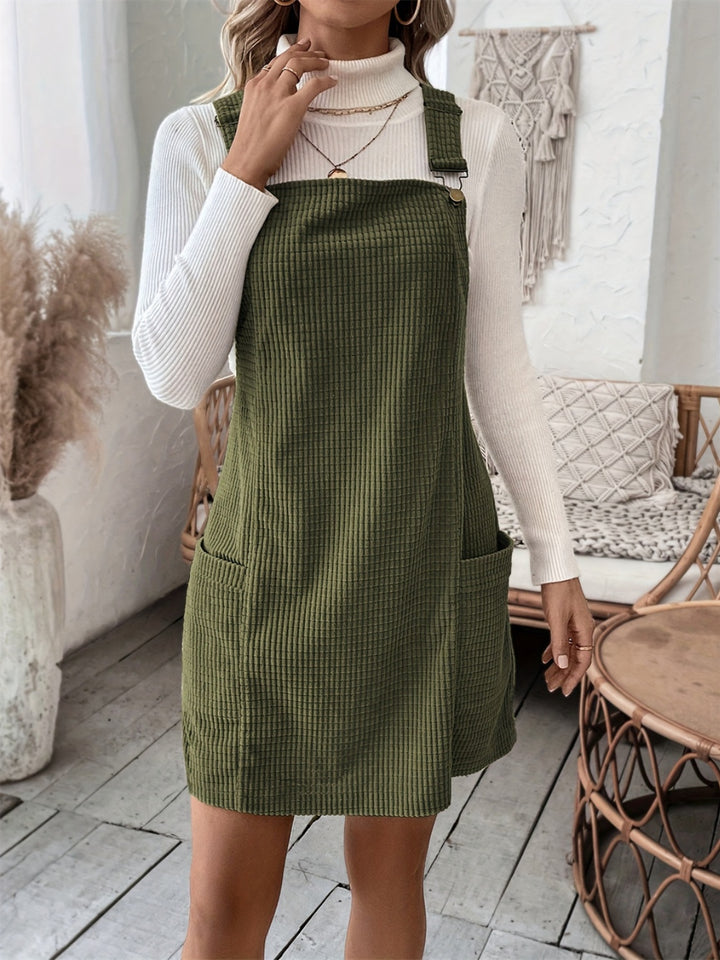Fashion Sava | Wide Strap Overall Dress | Pocketed Design - Moss