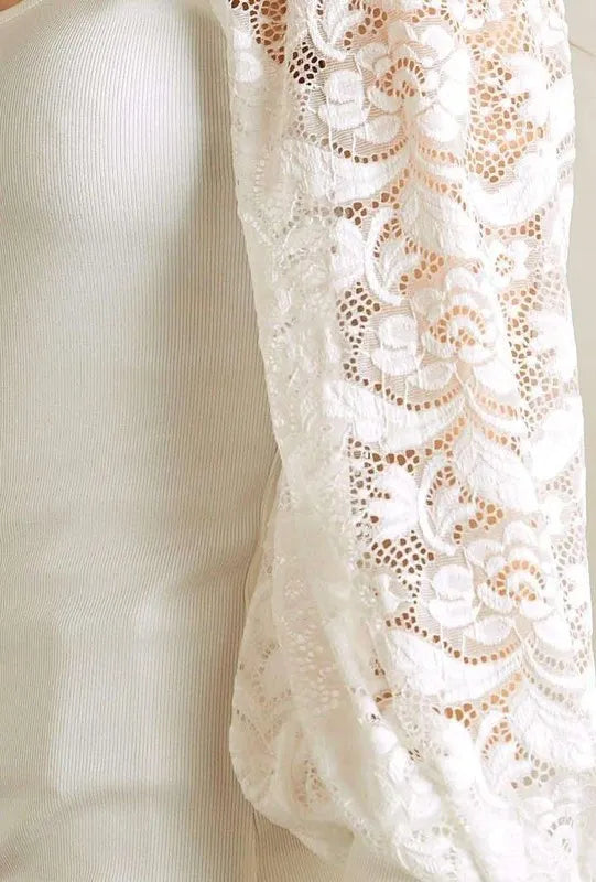 Fashion Sava | Puff Sleeve Top | Lace Splicing Elegance