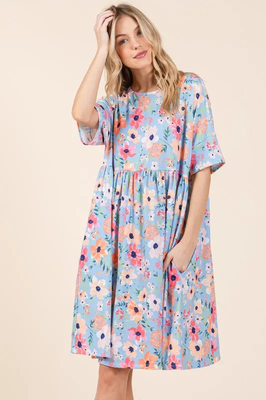 Fashion Sava | Floral Shirred Dress | With Pockets