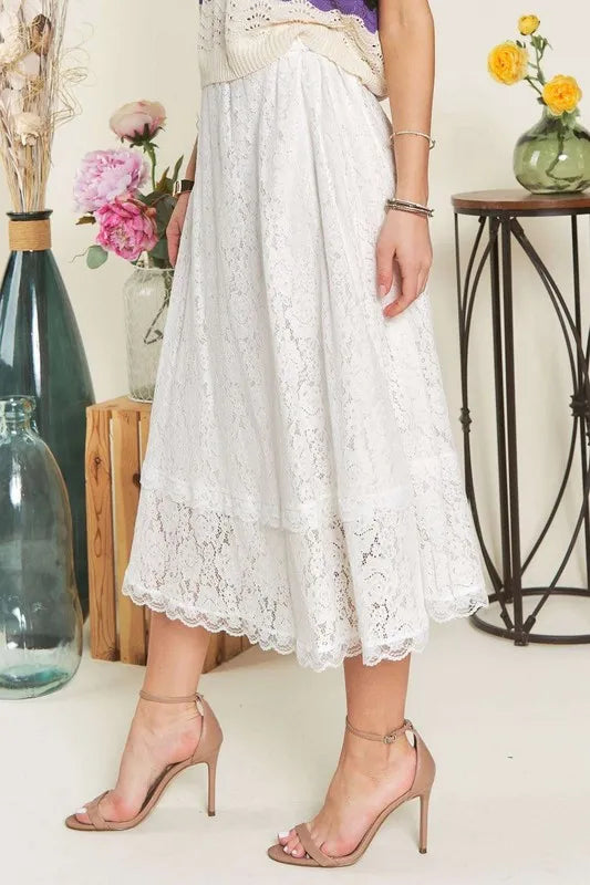 Fashion Sava | Lace Midi Skirt | Elastic Waist Comfort