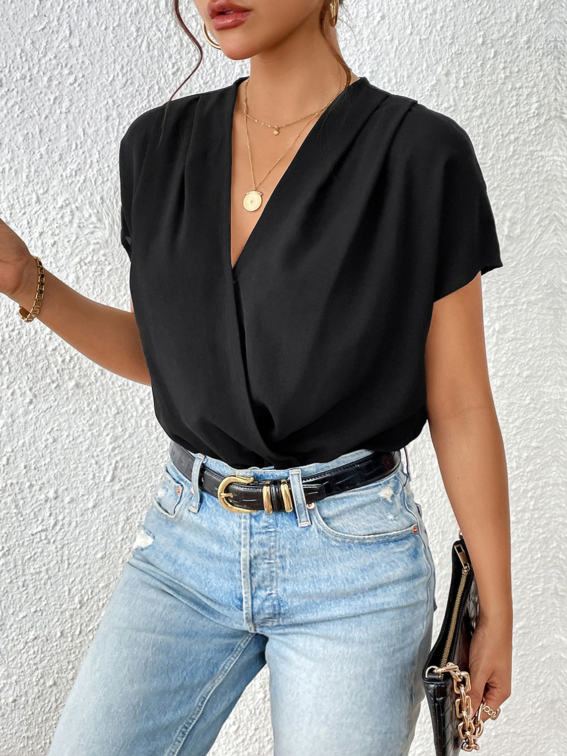 Fashion Sava | Surplice Bodysuit | Ruched Elegance