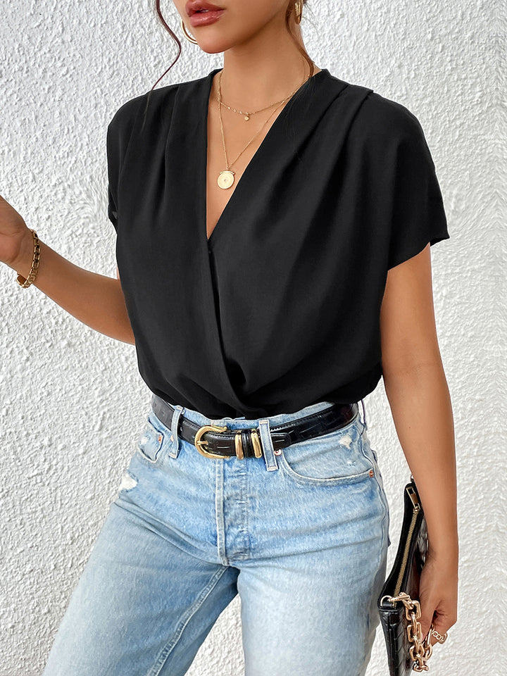 Fashion Sava | Surplice Bodysuit | Ruched Elegance