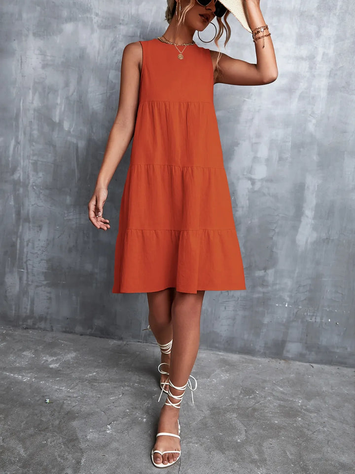 Fashion Sava | Tiered Sleeveless Mini Dress | Summer Essential - Gray