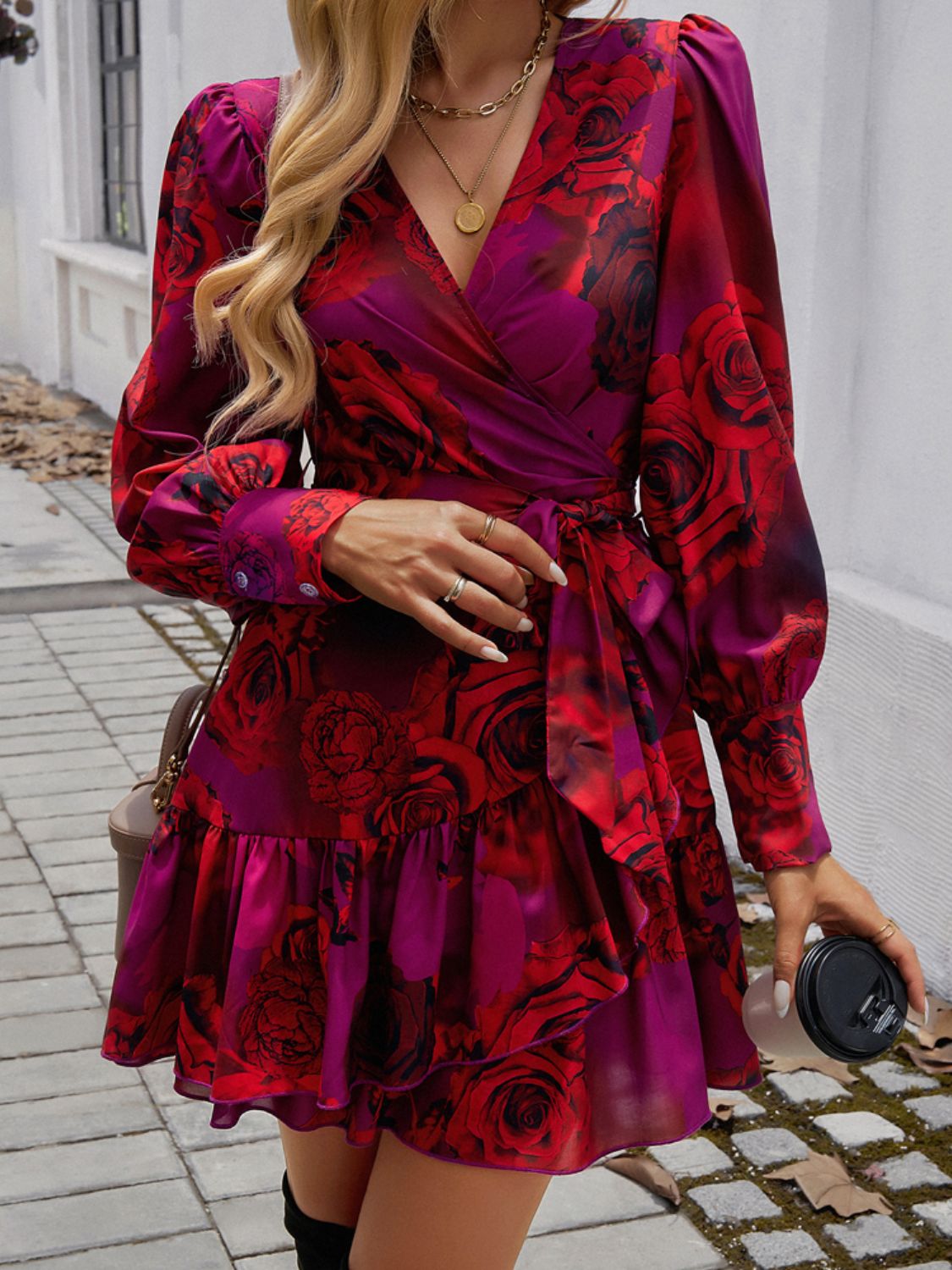 Fashion Sava | Ruffled Surplice Mini Dress | Elegant Evening Wear - Scarlet