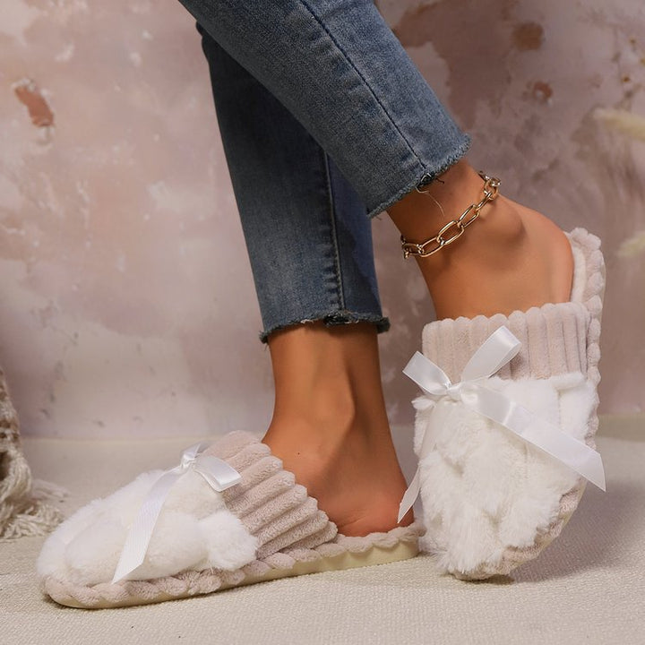 Fashion Sava | Bow Trim Slippers | Cozy Indoor Comfort