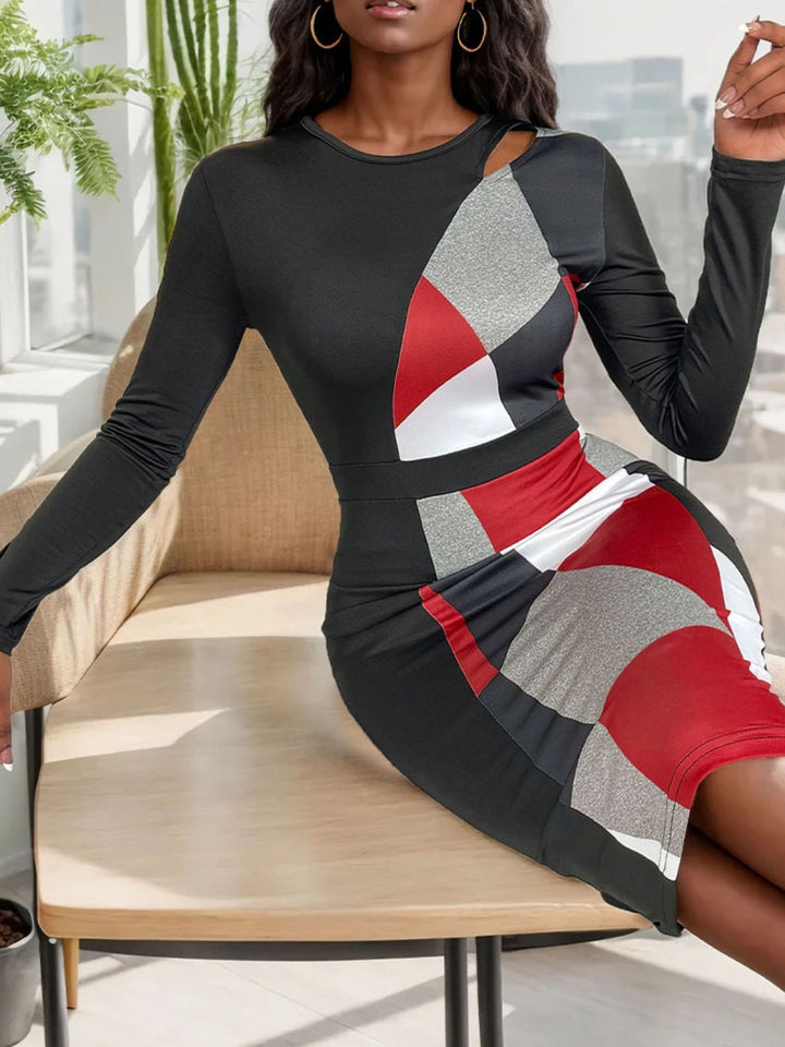 Fashion Sava | Perfee Cutout Dress | Stylish Color Block Design - Black