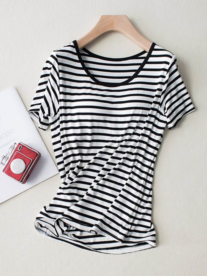 Fashion Sava | Striped T-Shirt | Round Neck Short Sleeve Style