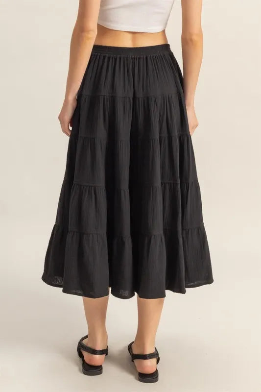 Fashion Sava | Tiered Midi Skirt | Double Gauze with Pockets
