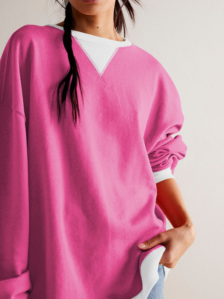 Fashion Sava | Contrast Trim Sweatshirt | Cozy Long Sleeve Style