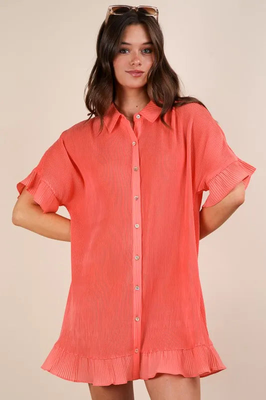 Fashion Sava | Mini Dress | Pleated Detail Button Down
