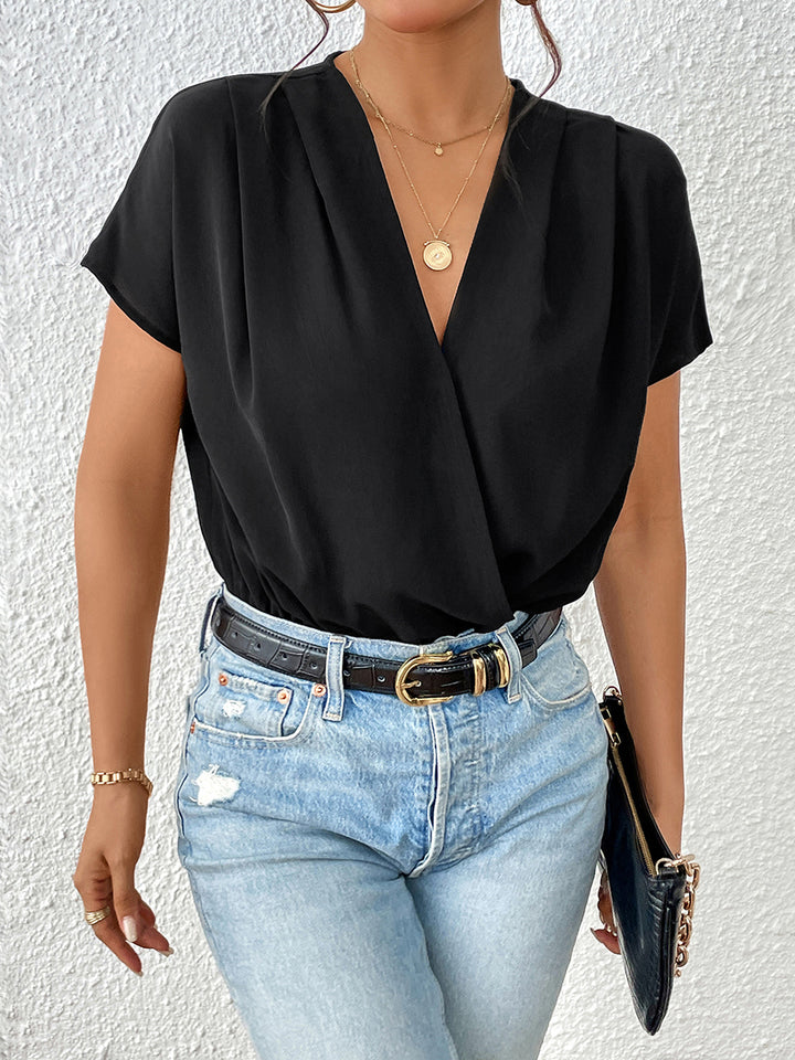Fashion Sava | Surplice Bodysuit | Ruched Elegance