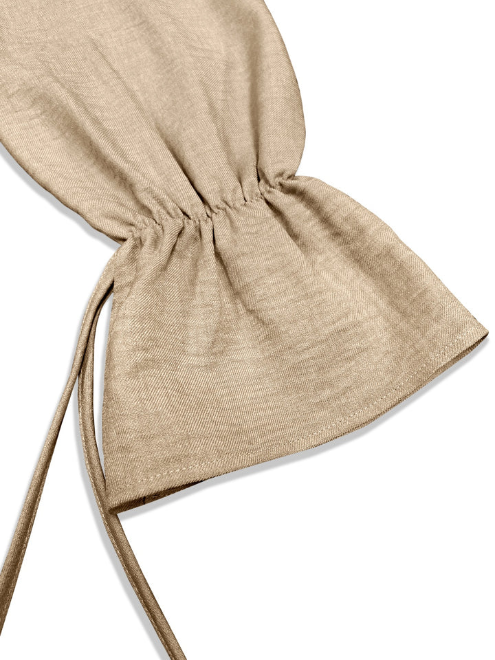 Fashion Sava | Flounce Sleeve Dress | Elegant Tie Neck Style - Tan
