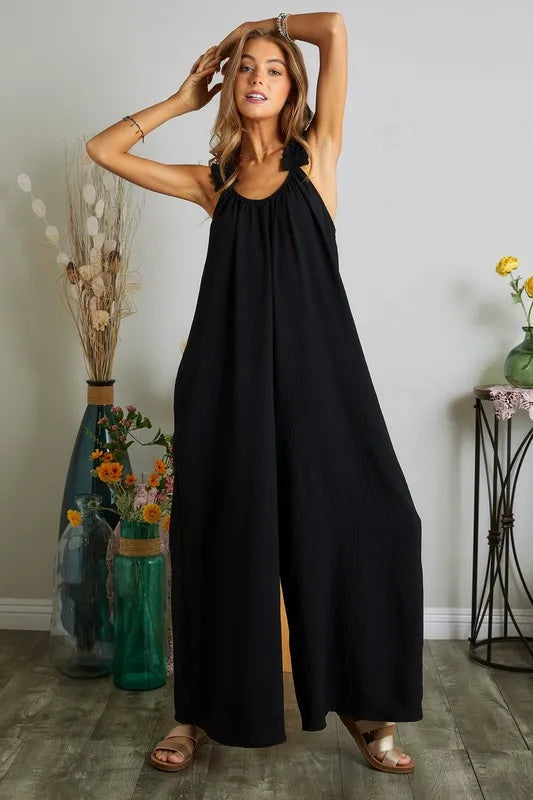 Fashion Sava | Ruffle Shoulder Jumpsuit | Elegant Elastic Fit