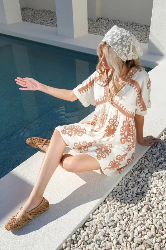 Fashion Sava | V-Neck Mini Dress | Chic Printed Design