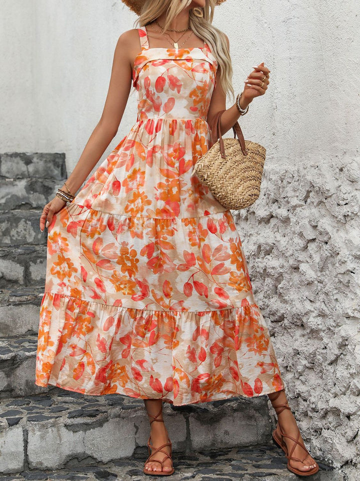 Fashion Sava | Crisscross Midi Dress | Square Neck Elegance - Orange