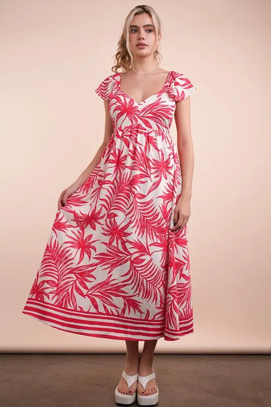 Fashion Sava | Tropical Midi Dress | Boho Summer Wear - Tomato Mix