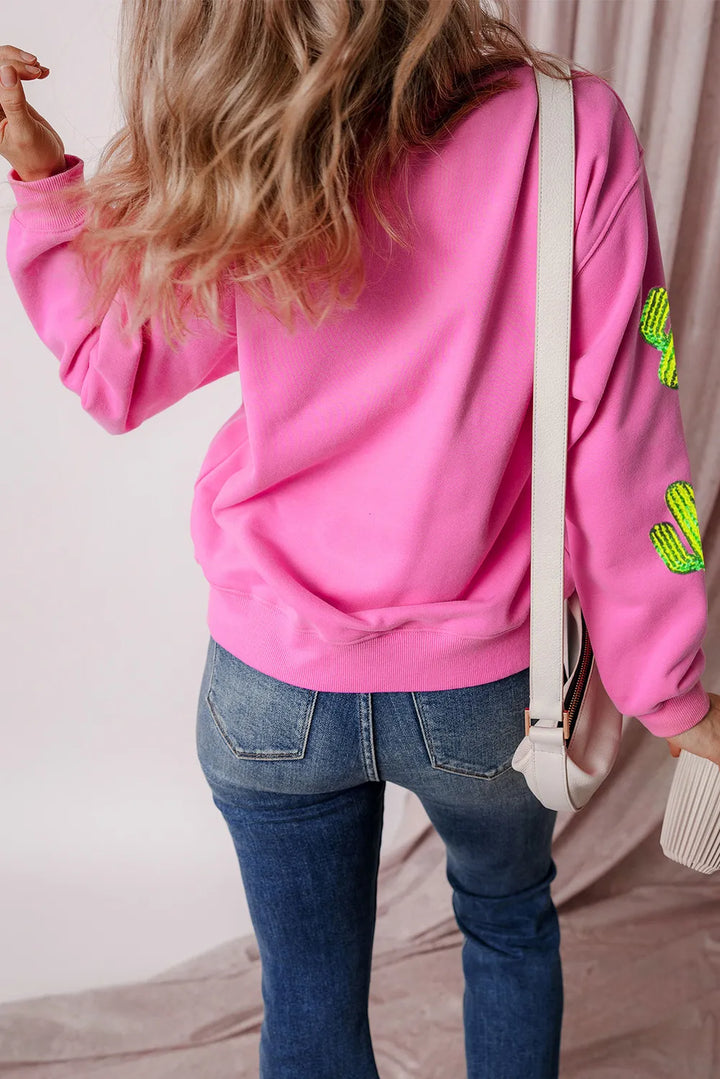 Fashion Sava | Sequin Cactus Sweatshirt | Stylish Long Sleeve