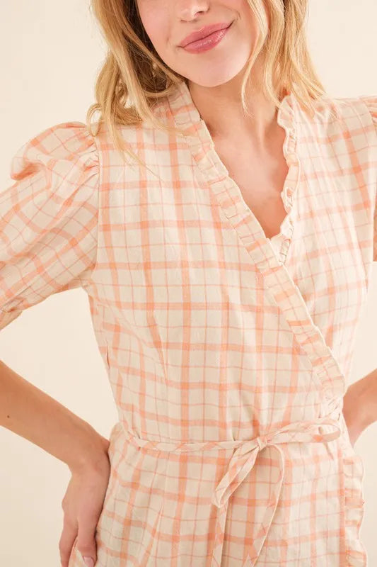 Fashion Sava | Plaid Wrap Blouse | Ruffled Elegance