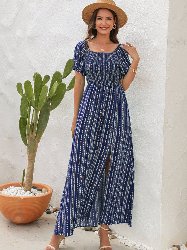 Fashion Sava | Slit Printed Dress | Elegant & Versatile - Dark Blue