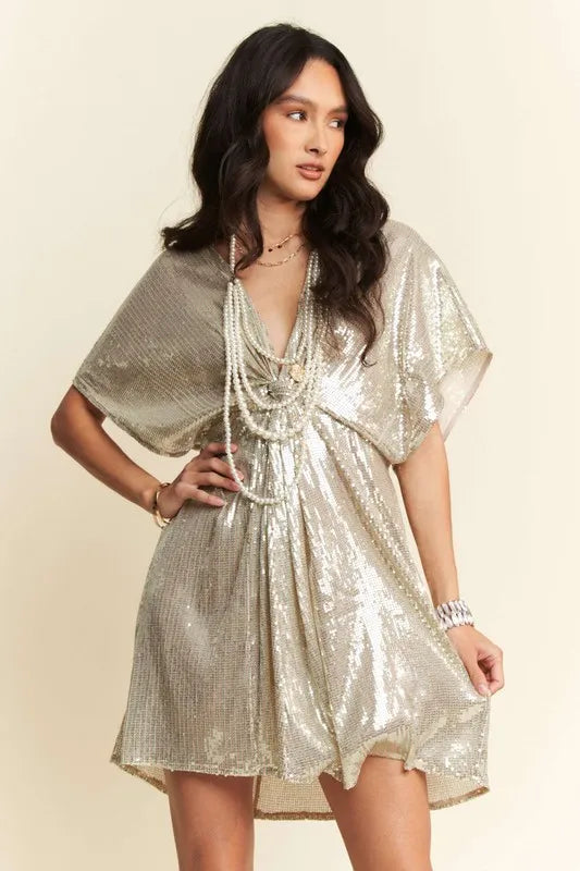 Fashion Sava | Party Dress | Sequin Plunge Neck Cut Out Design