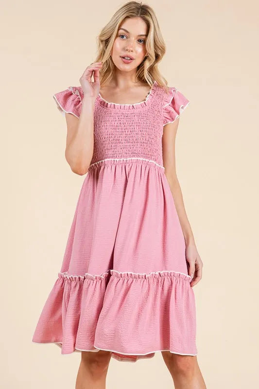 Fashion Sava | Ruffle Trim Dress | Smocked Contrast Design