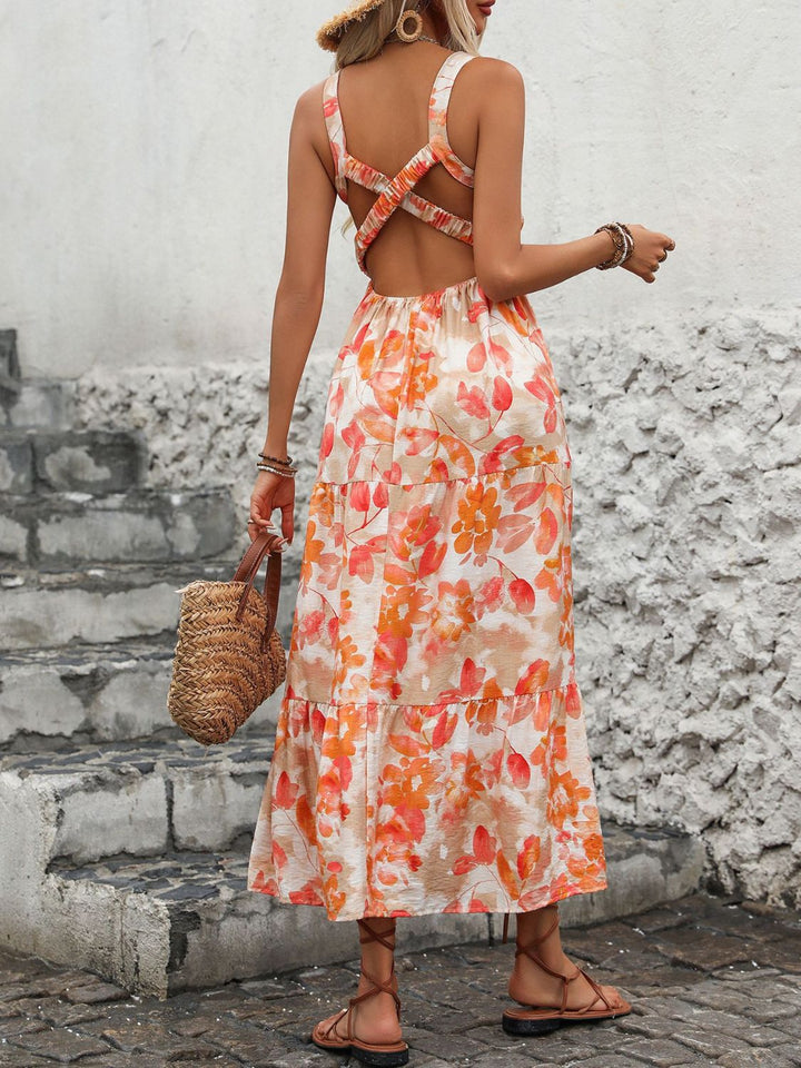 Fashion Sava | Crisscross Midi Dress | Square Neck Elegance - Orange