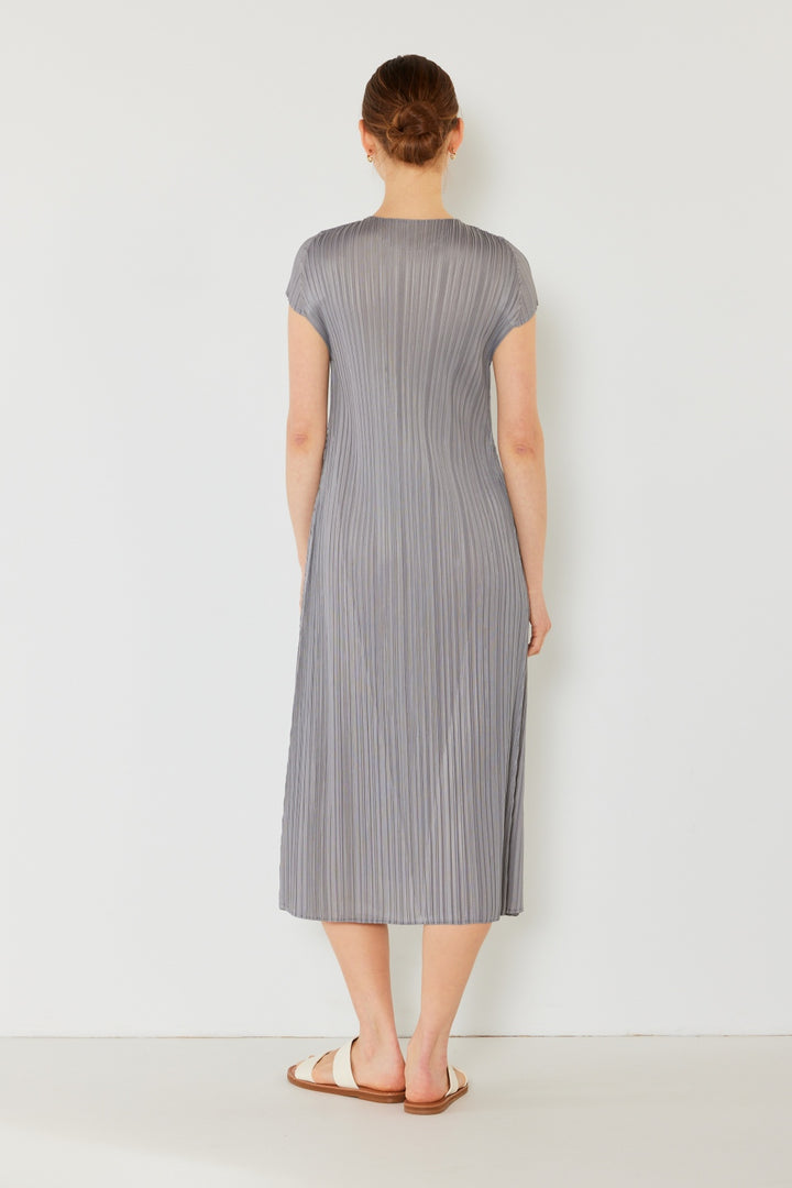 Fashion Sava | Pleated Cap Sleeve A-Line Dress | Elegant Swimwear - Gray Brown