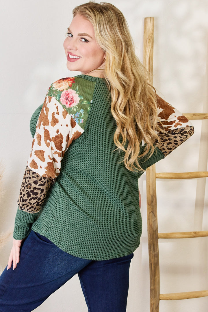 Fashion Sava | Waffle-Knit Leopard Blouse | Full Size Comfort