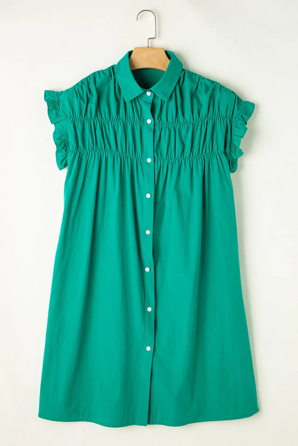 Fashion Sava | Flounce Sleeve Dress | Elegant Collared Design - Dark Green