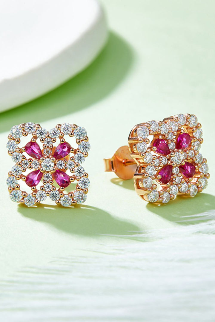 Fashion Sava | Ruby Flower Stud Earrings | Lab-Grown Elegance