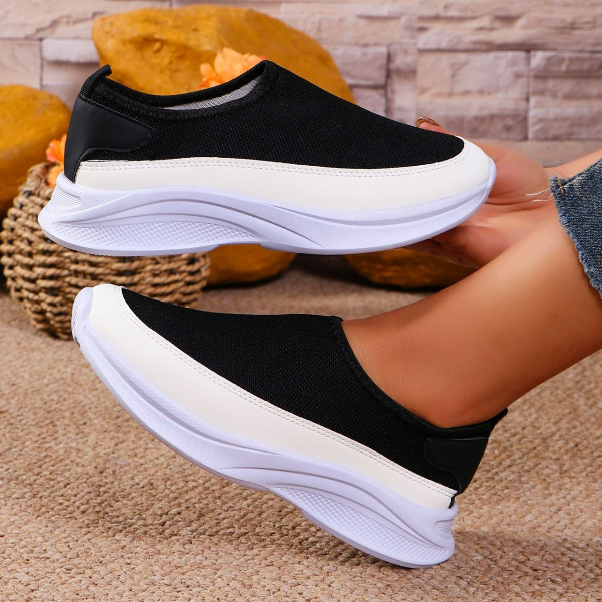 Mesh Contrast Flat Slip-Ons