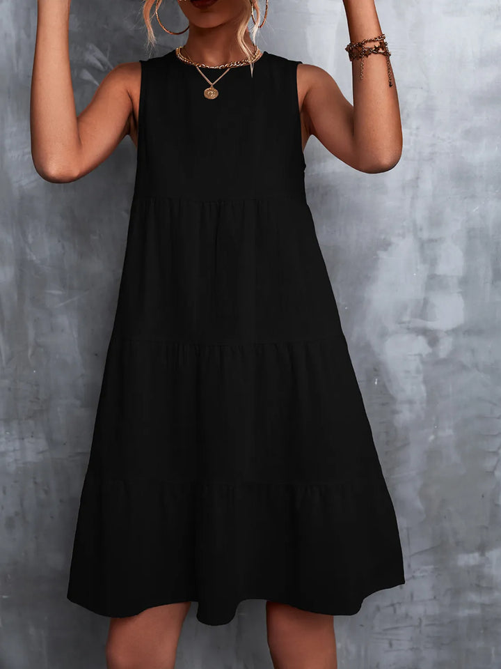 Fashion Sava | Tiered Sleeveless Mini Dress | Summer Essential - Black