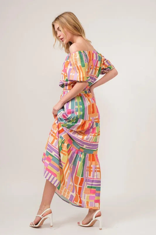 Fashion Sava | Asymmetric Maxi Skirt | Geo Printed Tiered Design