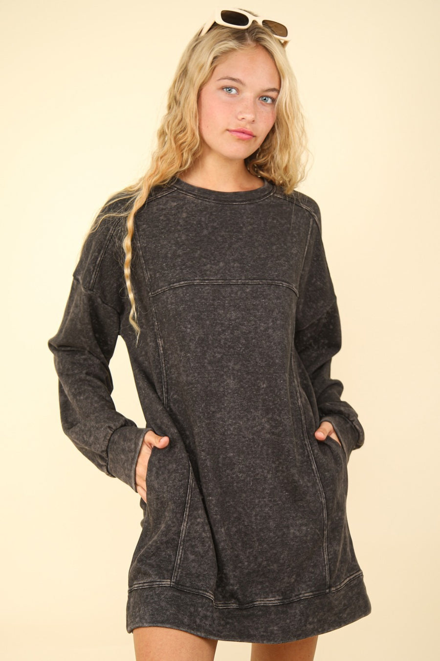 Fashion Sava | Mineral Washed Oversized Mini Dress | Trendy Casual Wear - Black