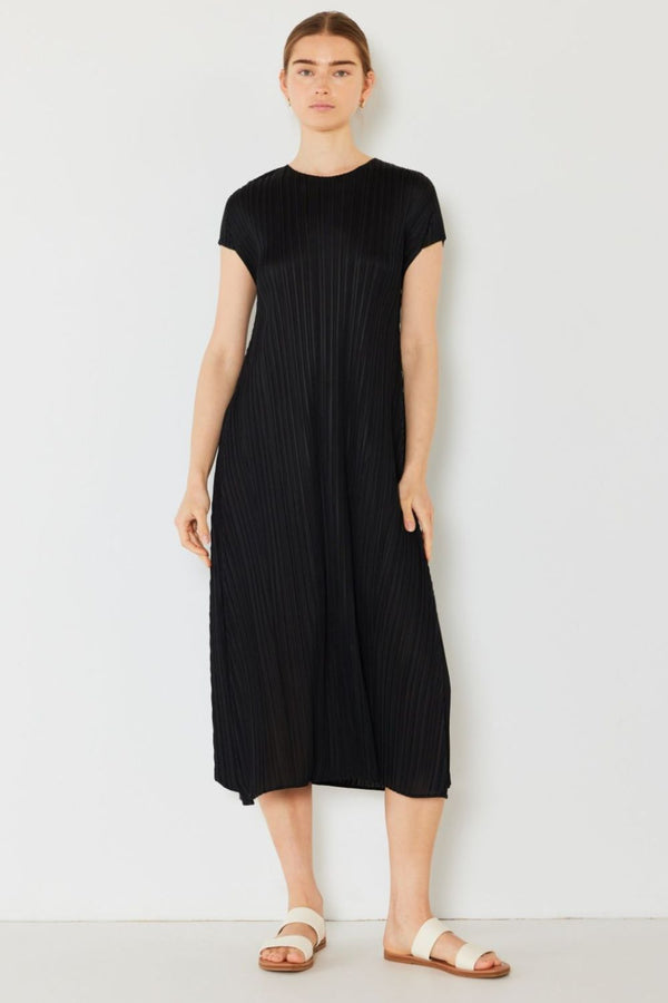 Fashion Sava | Pleated Cap Sleeve A-Line Dress | Elegant Swimwear - Black