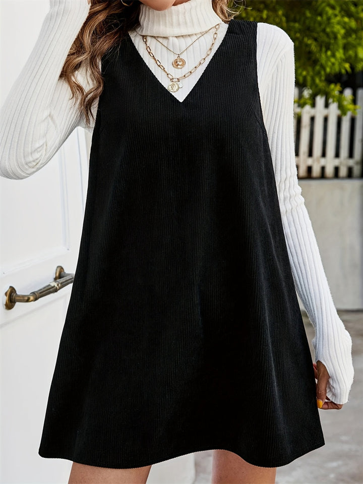Fashion Sava | V-Neck Sleeveless Mini Dress | Chic Casual Wear - Black