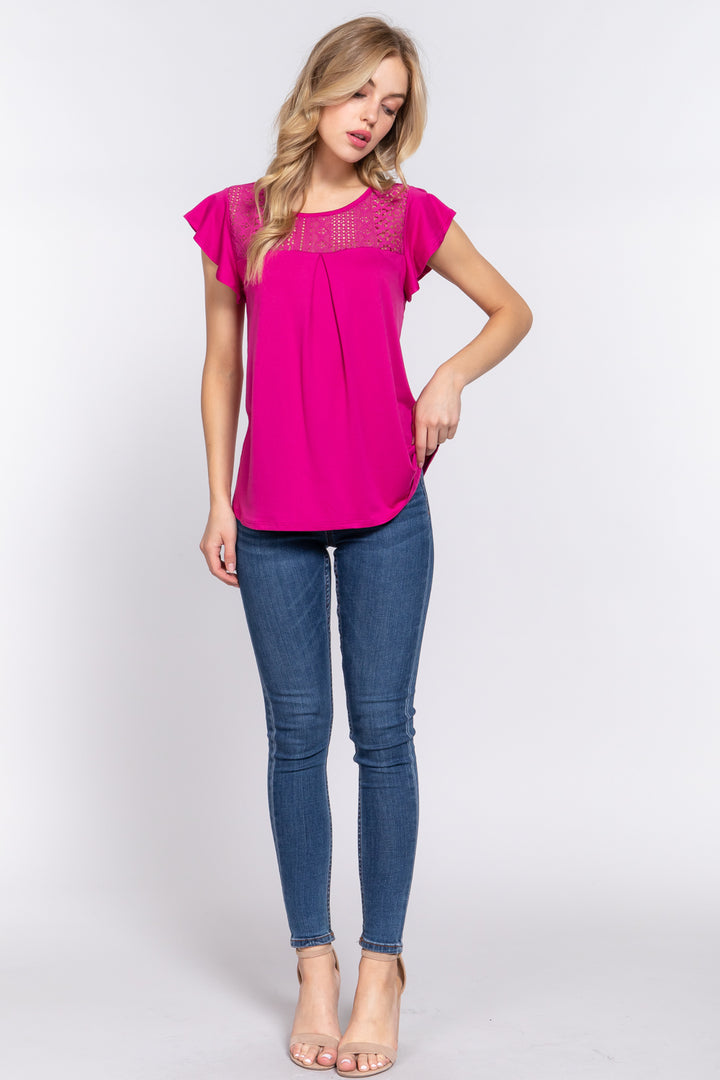 Fashion Sava | Ruffle Knit Top | Lace Detail Elegance