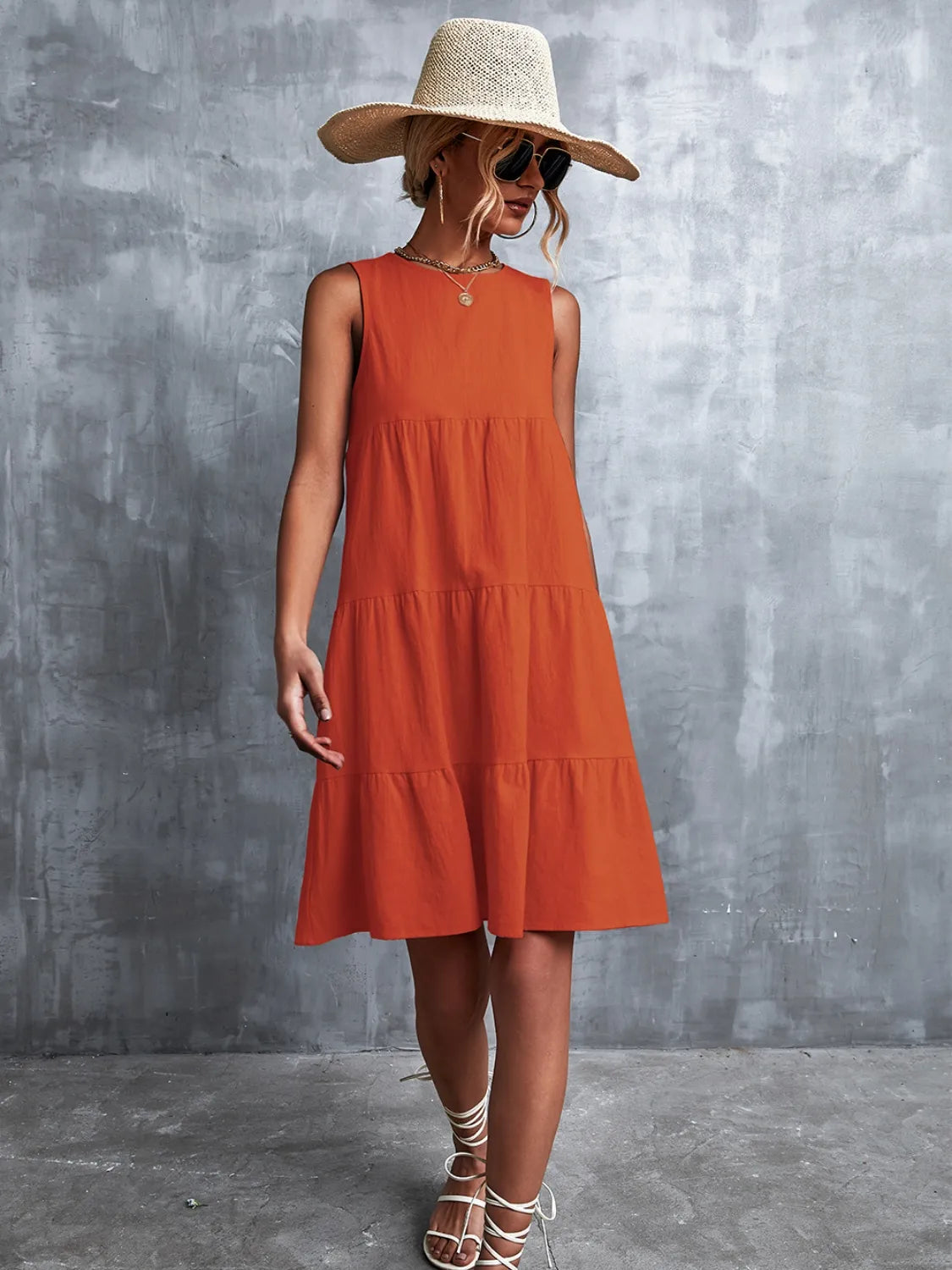 Fashion Sava | Tiered Sleeveless Mini Dress | Summer Essential - Orange