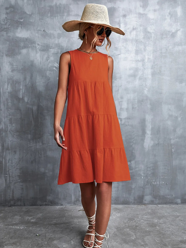 Fashion Sava | Tiered Sleeveless Mini Dress | Summer Essential - Orange