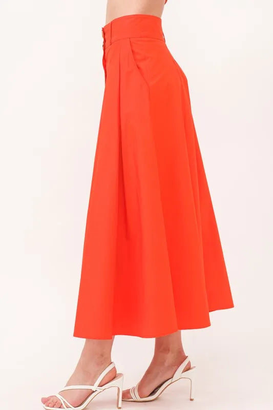 Fashion Sava | Pleated Midi Skirt | Button Front Elegance