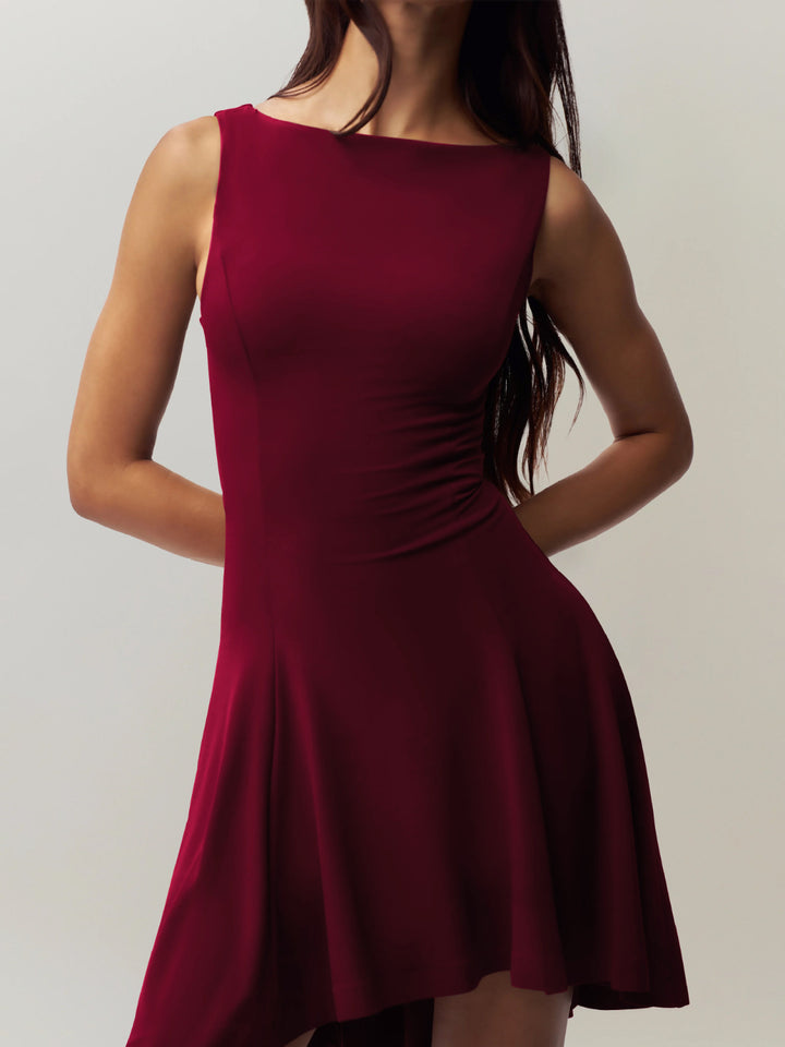 Fashion Sava | High-Low Sleeveless Dress | Elegant Design - Burgundy