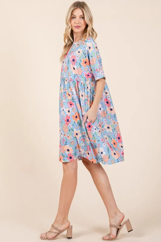 Fashion Sava | Floral Shirred Dress | With Pockets