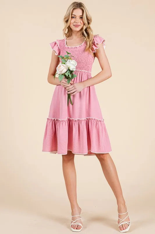 Fashion Sava | Ruffle Trim Dress | Smocked Contrast Design