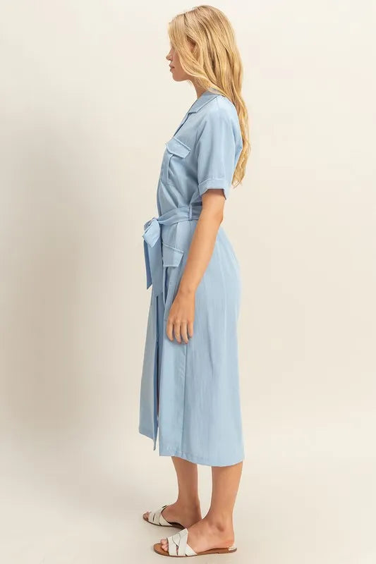 Fashion Sava | Safari Midi Dress | Button Front & Belted Style