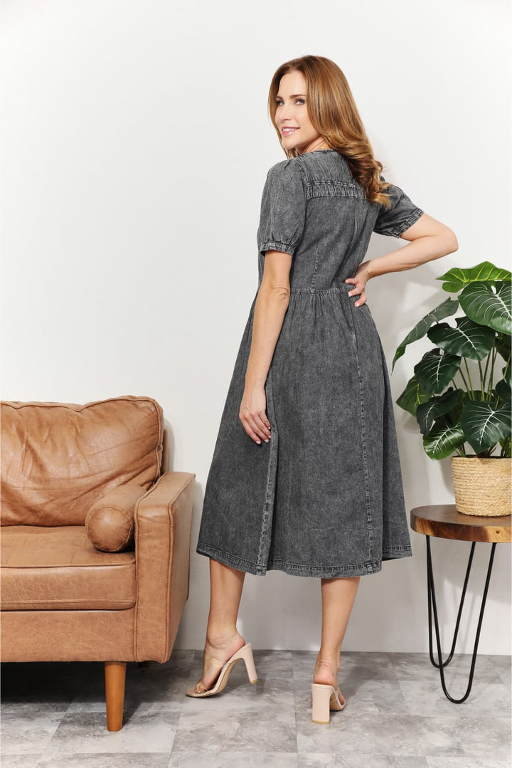 Fashion Sava | Chambray Midi Dress | Casual & Versatile Wear - Dark Gray