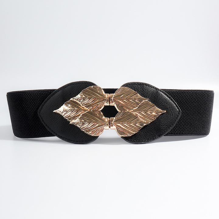 Fashion Sava | Elastic Belt | Alloy Leaf Buckle Design