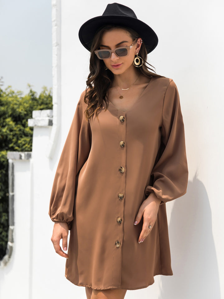 Fashion Sava | V-Neck Mini Dress | Sleek Long Sleeve Style - Black