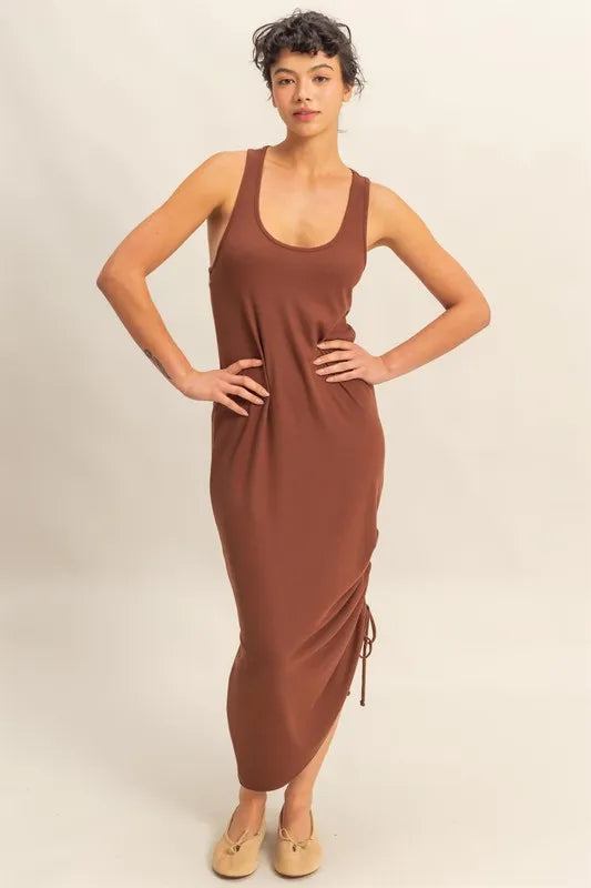 Fashion Sava | Midi Dress | Scoop Neck & Side Tie Detail